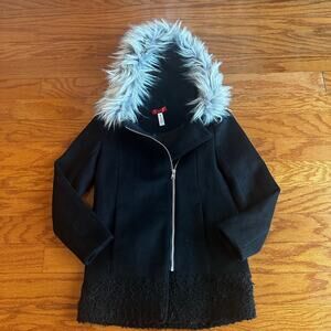 Aqua Girls Mixed Media Coat sz M Black Pea Coat